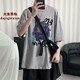 大魚(yú)界線(xiàn) 短袖男夏季原宿港風(fēng)t恤男ins超火上衣學(xué)生班服潮流百搭休閑大碼寬松半袖圓領(lǐng)體恤男士T恤男 淺灰色 M(100-120斤）