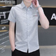 以堡狼（YIBAOLANG）新款短袖襯衫男潮流韓版修身休閑襯衣免燙抗皺夏季半袖夏季薄款 853淺灰色 2XL（135-150斤）