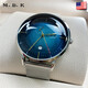 M.B.K美國品牌進(jìn)口手表男士全自動(dòng)機械3D鏡面商務(wù)休閑防水十大男士腕表 星球系列 銀殼藍面鋼帶 進(jìn)口機芯