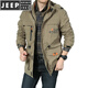 JEEP SPIRIT/吉普【品質(zhì)】春秋季夾克男中長款沖鋒衣工裝戶外防風衣 卡其色 [086春秋款] 2XL 165斤左右穿