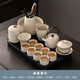 瓷牌茗茶具 汝瓷茶具泡茶器全套家用功夫茶具辦公室送人茶道瓷器整套 御煌提梁壺蓋碗8杯大全套+胡桃盤