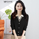 Mrdiane wei假兩件針織衫女翻領(lǐng)春秋裝洋氣寬松打底衫上衣 黑色 均碼 