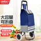 秉慈買菜車超市購物車小拖車小拉車老人買菜手拉車爬樓梯折疊拉桿車 藏青條紋+跑車輪(可折疊)