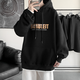 君茵衛衣男秋冬季衣服港風(fēng)學(xué)生寬松連帽印花情侶春秋外套加絨男裝 黑色HAMU XL