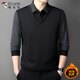 啄木鳥(niǎo)男士長(cháng)袖t恤春秋新款襯衫領(lǐng)寬松休閑針織衫中年爸爸打底衫男裝 2599-黑色加絨 L (170) 120到135斤