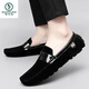 啄木鳥(niǎo)豆豆鞋男新款韓版百搭一腳蹬休閑鞋春夏季2025磨砂皮鞋鞋子潮英倫 黑色 40 標準皮鞋碼