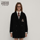 Teenie Weenie小熊秋冬季澳洲綿羊毛雙面呢外套雙排扣毛呢大衣女裝 黑色 L (170)