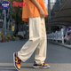 NASA BASE休閑褲男春秋夏季潮牌美式高街百搭寬松直筒褲青年復(fù)古闊腿長褲子 杏色 L （建議110-130斤）