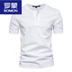 羅蒙（ROMON）t恤男亨利衫短袖純棉開領(lǐng)健身重磅美式修身復(fù)古打底小白t半袖 白色 L 體重145-160斤