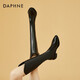 達(dá)芙妮（DAPHNE）長(zhǎng)靴女秋冬高筒靴粗跟皮單靴長(zhǎng)筒不過膝騎士靴新款冬季加絨保暖 黑色 單層 跟高4.8cm 36 (230mm)