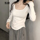 別語(yǔ)方領(lǐng)打底衫女春秋冬內搭長(cháng)袖t恤法式純欲緊身上衣