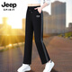 JEEP SPIRIT吉普休閑褲女春秋冬季垂感條紋直筒褲百搭高腰顯瘦煙管褲運動(dòng)衛褲 灰色插條 L(95-110斤)