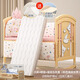 看寶貝（lookbaby）嬰兒床多功能床實(shí)木可拼接床可移動(dòng)無(wú)漆 大床|蚊賬+棕墊+海底粉+護理臺