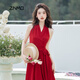 ZNMO高端品牌夏季新款港風掛脖吊帶連衣裙女御姐禮服時尚顯瘦高貴氣質 紅色 M推薦100-110斤