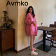 Avmko新款大碼女裝胖妹妹mm減齡顯瘦寬松韓版中長(cháng)款加絨休閑衛衣潮 粉紅色加絨 大碼均碼(建議100-200斤)