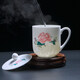 千紅窯醴陵瓷器茶杯陶瓷帶蓋泡茶杯辦公室水杯釉下五彩手繪家用待客杯子 芙蓉國里