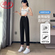 浪莎哈倫西裝褲女士夏季高腰冰絲透氣直筒休閑彈力腰百搭九分褲女 黑色 L （105-115斤）