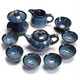 器美優(yōu)品 茶具套裝建盞鑲鎏銀曜變天目釉功夫茶具整套陶瓷泡茶壺茶杯送禮 藍菲茶壺 11件