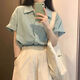 VEOX鹽系百搭休閑短袖襯衫女夏季新款寬松學(xué)院風(fēng)小清新氣質(zhì)polo領(lǐng)上衣 薄荷綠 L （95-105斤）