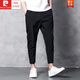 皮爾卡丹（pierre cardin）夏季韓版潮流寬松百搭運動九分褲男純色直筒9分褲薄款休閑褲男士 九分褲 黑色 單件 L 建議115-130斤