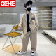 OEHE男童西裝套裝秋季新款中大童男孩外套褲子兩件套兒童韓版潮童裝 卡其 170 cm