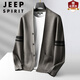 JEEP SPIRIT男裝春秋毛衫男士針織羊絨開(kāi)衫純色韓版修身無(wú)領(lǐng)毛衣對(duì)襟外套 駝色【尺寸偏小，建議拍大一碼】 S