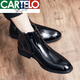 卡帝樂(lè )鱷魚(yú)（CARTELO）高級感英倫高幫皮鞋男靴短筒韓版馬丁靴男百搭短靴尖頭潮流皮靴子 2336黑色單鞋 42