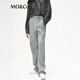 MO&Co.休閑褲含綿羊毛抽繩松緊高腰立體中線長(zhǎng)直筒寬松運(yùn)動(dòng)褲軟糯風(fēng) 淺花灰色 S
