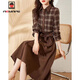 AEMAPE格紋拼接氣質(zhì)收腰顯瘦連衣裙女2025春秋冬季新款時(shí)尚氣質(zhì)裙子女裝 咖色 L 建議105-115斤