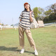 方糖姑娘高中學(xué)生條紋咖色短袖夏季大童新款少女孩2025初中生T恤純棉時(shí)尚 23056BSQ米杏黑條+姜色23050 L