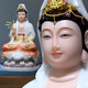 御京唐漢白玉觀(guān)音菩薩家用坐蓮觀(guān)音佛像彩繪大尊南海觀(guān)世音擺件居家供奉 16寸