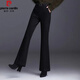 皮爾卡丹輕奢高檔女裝毛呢微喇褲女2022秋冬新款高腰垂感顯瘦百搭修身加厚休閑喇叭褲子 黑色  L 建議-110斤