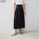 LILY秋新款暗色提花緞面圍裹式綁帶高腰半身裙女 510黑 M