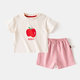 嘟嘟家兒童套裝夏裝女童休閑短袖短褲男童夏季透氣半袖褲子寶寶可愛(ài) 蘋(píng)果T配紅格子 90