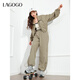 LAGOGO高腰運動(dòng)休閑褲女拉谷谷2024年新款舒適通勤褲子 卡其綠(L1) M
