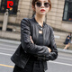皮爾卡丹（pierre cardin）2024年秋冬新款加棉短款皮衣女外套春秋機車立領海寧休閑皮夾克針 黑色秋款 L 93到102斤