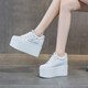OTMX12cm高跟厚底松糕休閑鞋內增高女鞋子2026春夏網(wǎng)鞋透氣牛皮小白鞋 887白色單鞋 36