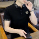 軒萊雅 夏季冰絲翻領(lǐng)短袖t恤男士小蜜蜂刺繡有冰感polo上衣潮流休閑男裝 KC-A08【黑色】 2XL 【建議125-135斤】