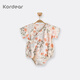 Kordear嬰兒夏季短袖連體衣寶寶純棉薄款三角哈衣包屁衣爬服 月季兔兔 66cm