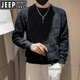吉普（JEEP）高檔純色圓領(lǐng)毛衣男韓版時(shí)尚棋盤(pán)格子羊毛衫線(xiàn)衣休閑男裝打底針織 黑色 M