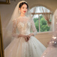 紅妝飾佳婚紗2025新款新娘主紗高級感重工拖尾法式長袖出門紗 淺香檳齊地 L