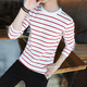 楠子漢【買(mǎi)兩件免郵】長(cháng)袖T恤男秋季圓領(lǐng)男士韓版潮流秋衣男裝紅條紋小清新打底衫體恤 紅色 XL