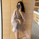 鉑吶苓泳衣女三件套罩衫比基尼性感聚攏保守遮肚顯瘦仙女游泳溫泉款 三件套泳衣【咖】（80-120斤）