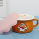 歐麗家搪瓷馬克杯可愛(ài)卡通喝水杯子吃麥片藕粉早餐杯果汁杯咖啡口杯牛奶   10cm氣力如牛+粉色硅膠蓋