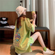 櫻欖大碼牛油果綠t恤女短袖夏季美式復(fù)古洋氣小個(gè)子寬松中長(zhǎng)款體桖 綠色 XL120斤-140斤