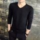 【買(mǎi)兩件免郵】男士長(cháng)袖t恤純色土夏天長(cháng)薄款秋衣上衣服外穿秋天夏季男學(xué)生血春秋 長(cháng)袖 V領(lǐng) 黑 XL碼125-140斤