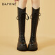 達芙妮長(cháng)筒靴女高筒顯高顯瘦厚底百搭潮款內增高騎士靴馬丁靴瘦瘦靴4622607092 黑色（單里） 36