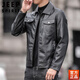 JEEP SPIRIT2025春季新款男士潮流韓版休閑短款棒球領(lǐng)痞帥真皮皮衣夾克外套簡(jiǎn) 888黑色簡(jiǎn)約時(shí)尚 M