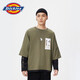 Dickies【商場(chǎng)同款】寬松版型假兩件式長(cháng)袖T恤 休閑運動(dòng)上衣10984 軍綠色 XL