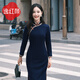 逸紅顔（E.Beauty）梓琳2025年春裝新品針織毛呢復古民國畫(huà)報長(cháng)袖保暖旗袍 藏青色 S